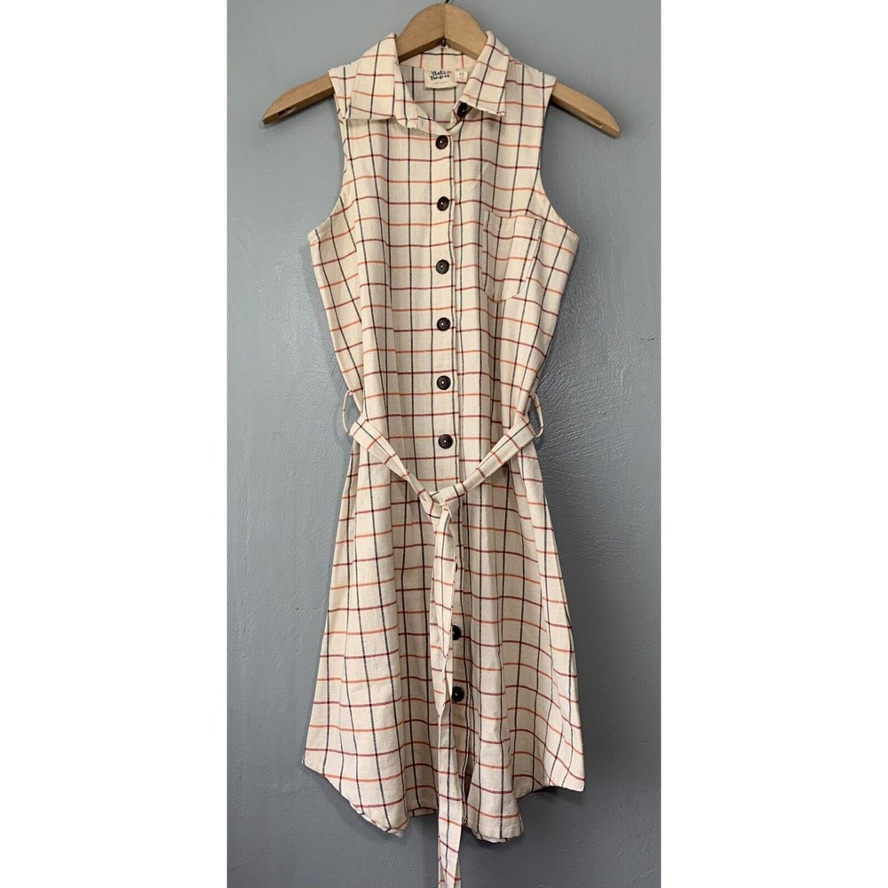 Mata Traders Womens Size XS Cotton Plaid Button Up Belted Shirt Dress Minimalist